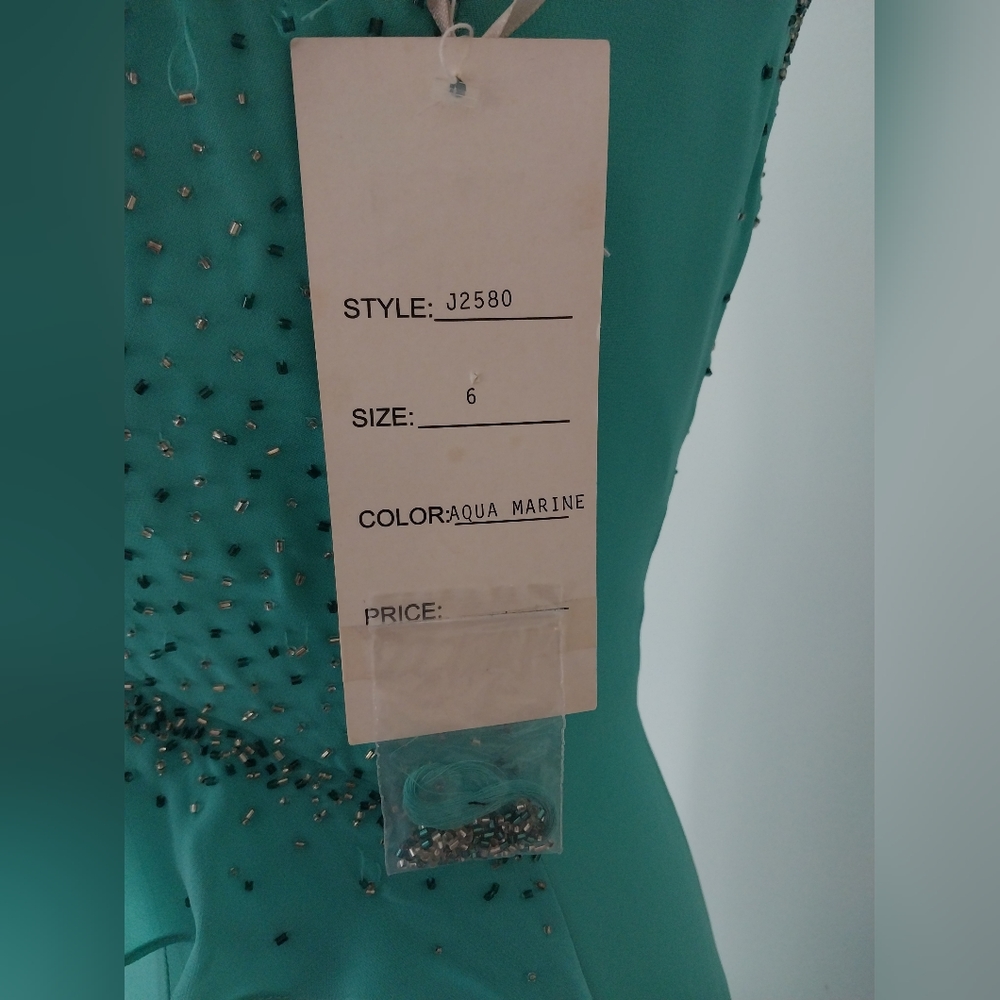 NWT Princess Collection Aqua Marine Beaded Spaghetti Strap Gown Size 6 - Picture 12 of 16